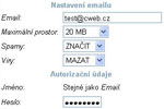 Formulář na přidání nebo úpravu e-mailové schránky